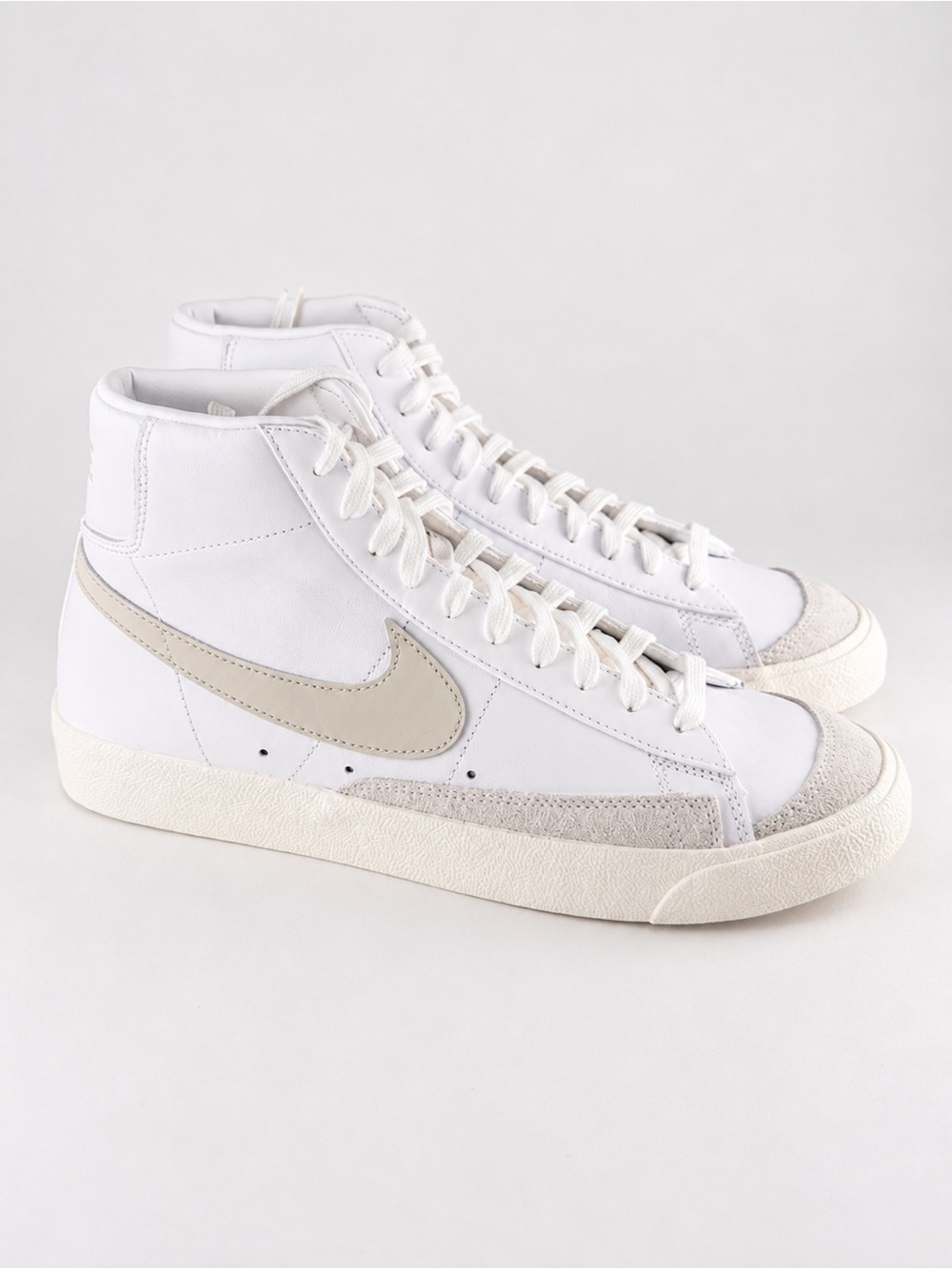 Size 10M- Nike Blazer Mid White High-Top Sneakers with Beige Swoosh